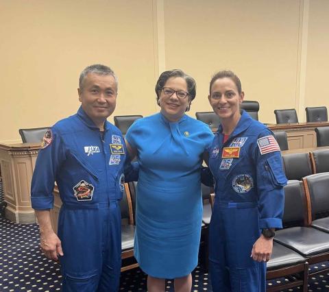 Rep. McClellan stands with members of NASA's SpaceX Crew-5 mission