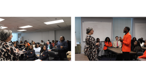 Photos of Rep. McClellan speaking with VSU students.