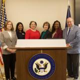 Photo of Rep. McClellan with Sen. Hashmi, Del. Sickles, and local health care advocates.