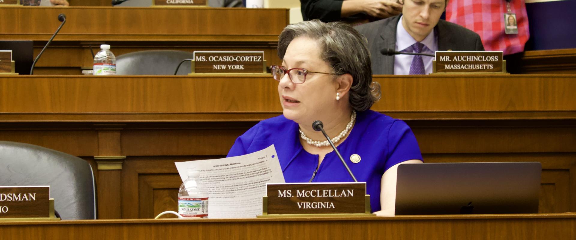 Photo of Rep. McClellan in Energy and Commerce Committee.