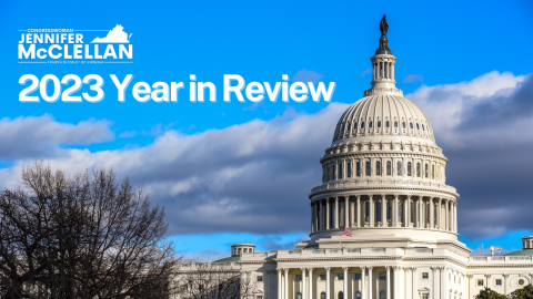 Photo of the U.S. Capitol with Congresswoman Jennifer McClellan's logo in the top left. Text reads "2023 Year in Review."