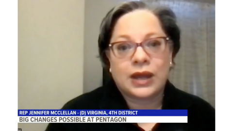 Photo of Rep. McClellan speaking to 13News Now.