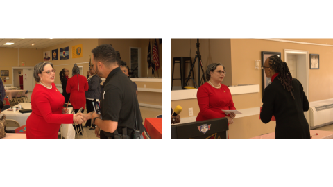 Photos of Rep. McClellan interacting with attendees at her 2025 Valentines for Vets event.