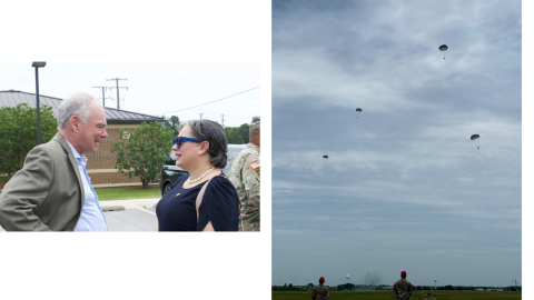 Photos of Rep. McClellan and Sen. Tim Kaine and the airborne demonstration.