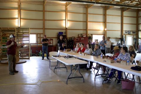 Photo of Rep. McClellan, elected officials and farmers at a roundtable in Mechanicsville.