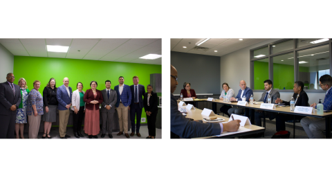 Photos of Rep. McClellan with health care representatives at a roundtable.