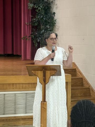 Photo of Rep. McClellan speaking at the Baptist Center of Virginia event.