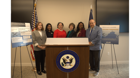 Photo of Sen. Hashmi, Dr. Avula, Rep. McClellan, Aida Pacheco, Katina Moss, and Del. Sickles.