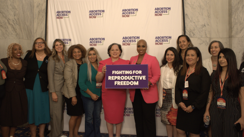 Photo of Rep. McClellan and Rep. Pressley with abortion storytellers.