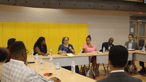 Photo of Rep. McClellan speaking at the ICE roundtable.