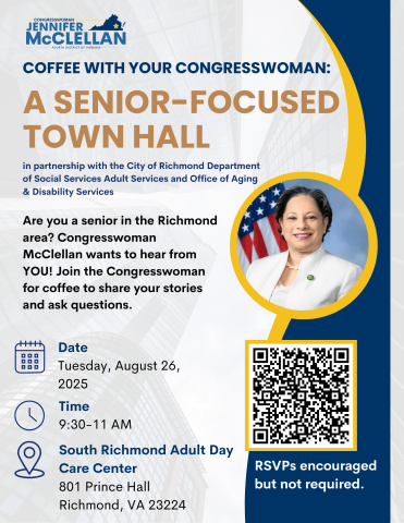 Flyer for Rep. McClellan's Richmond Senior Town Hall.
