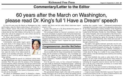 Rep. McClellan's op-ed in the Richmond Free Press