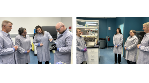 Photos of Rep. McClellan inside the Richmond Thermo Fisher Scientific lab.