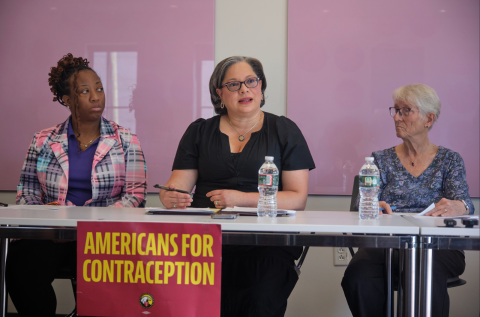 Congresswoman Jennifer McClellan, center, speaks at an Oct. 17 World Menopause Day panel in Richmond as Birth in Color’s Kenda Denia (left) and Dr. Susan Miller of Richmond look on. (Photo by Bert Shepherd).