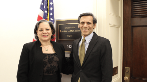 Photo of Rep. McClellan smiling with VCU President Michael Rao.