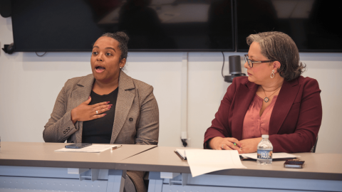 Photo of Rep. McClellan listening as a storyteller speaks at her ACA roundtable.