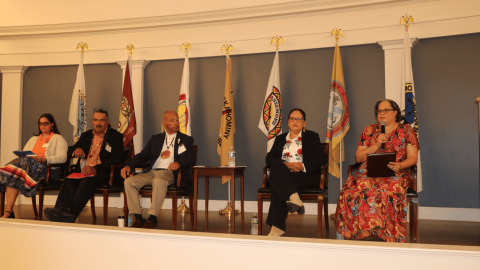 Photo of Rep. McClellan with the microphone at a VTEC Annual Conference panel.