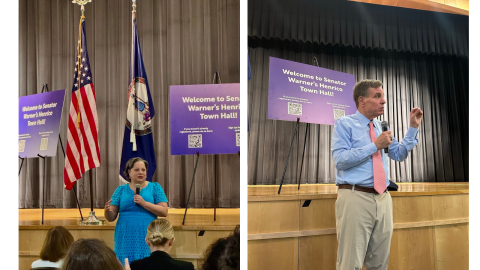 Photos of Rep. McClellan and Sen. Warner at the Henrico town hall.