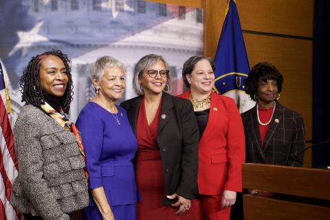 Rep. McClellan stands alongside Reps. Clarke, Watson Coleman, Kelly, and Foushee